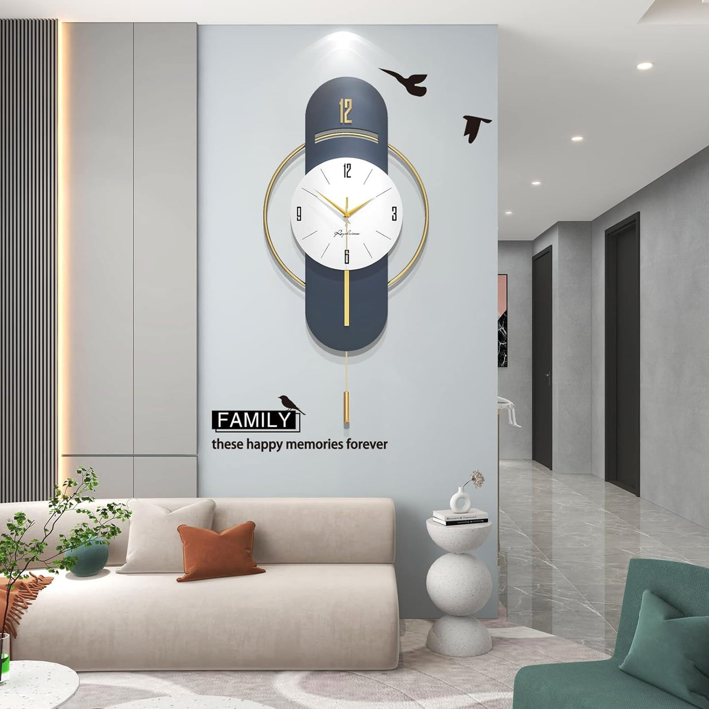 Bluish Gold Modern Metal Wall Clock