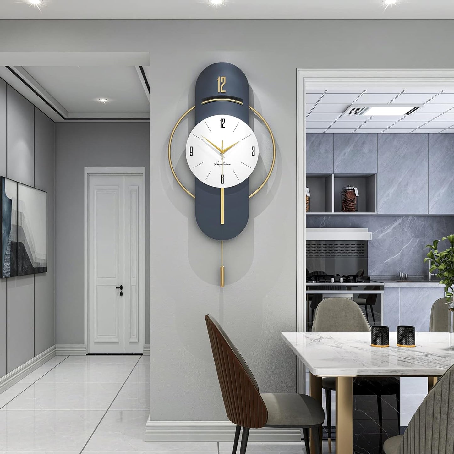 Bluish Gold Modern Metal Wall Clock