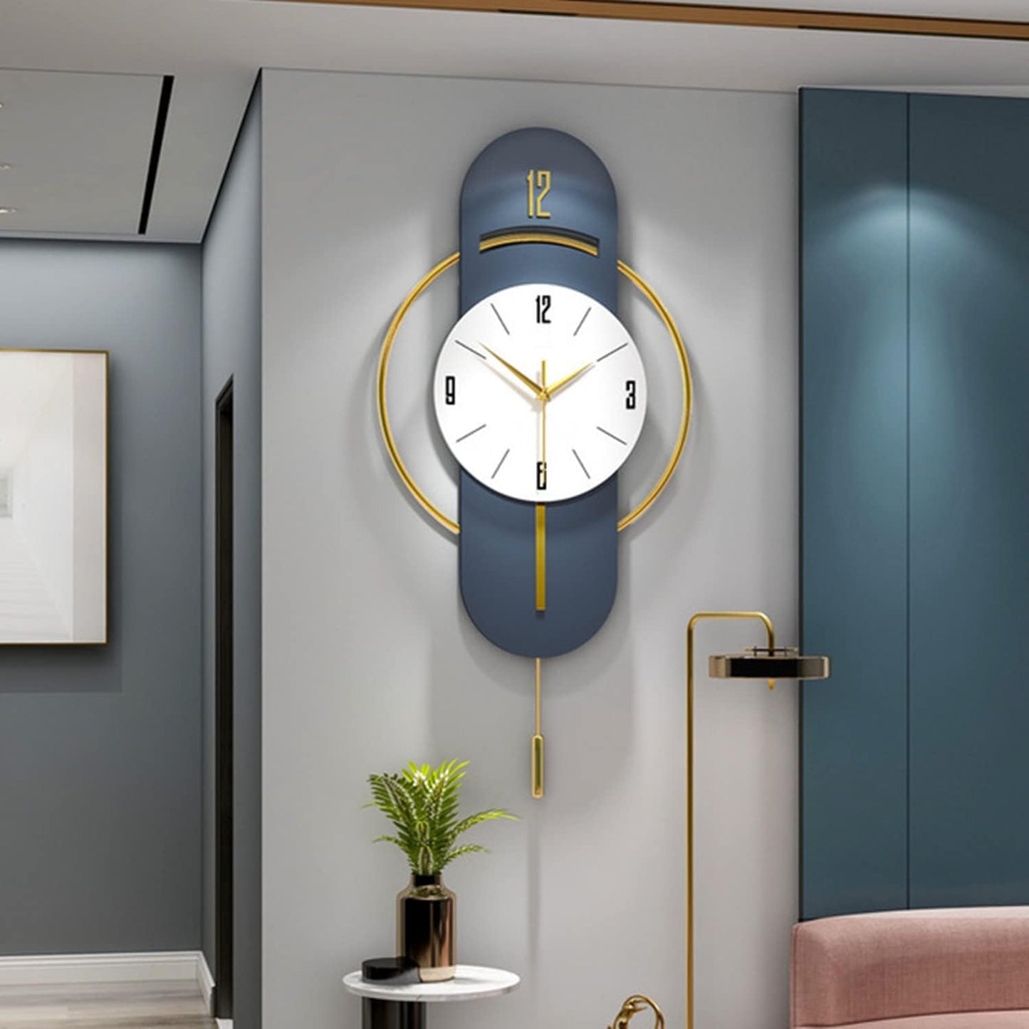 Bluish Gold Modern Metal Wall Clock