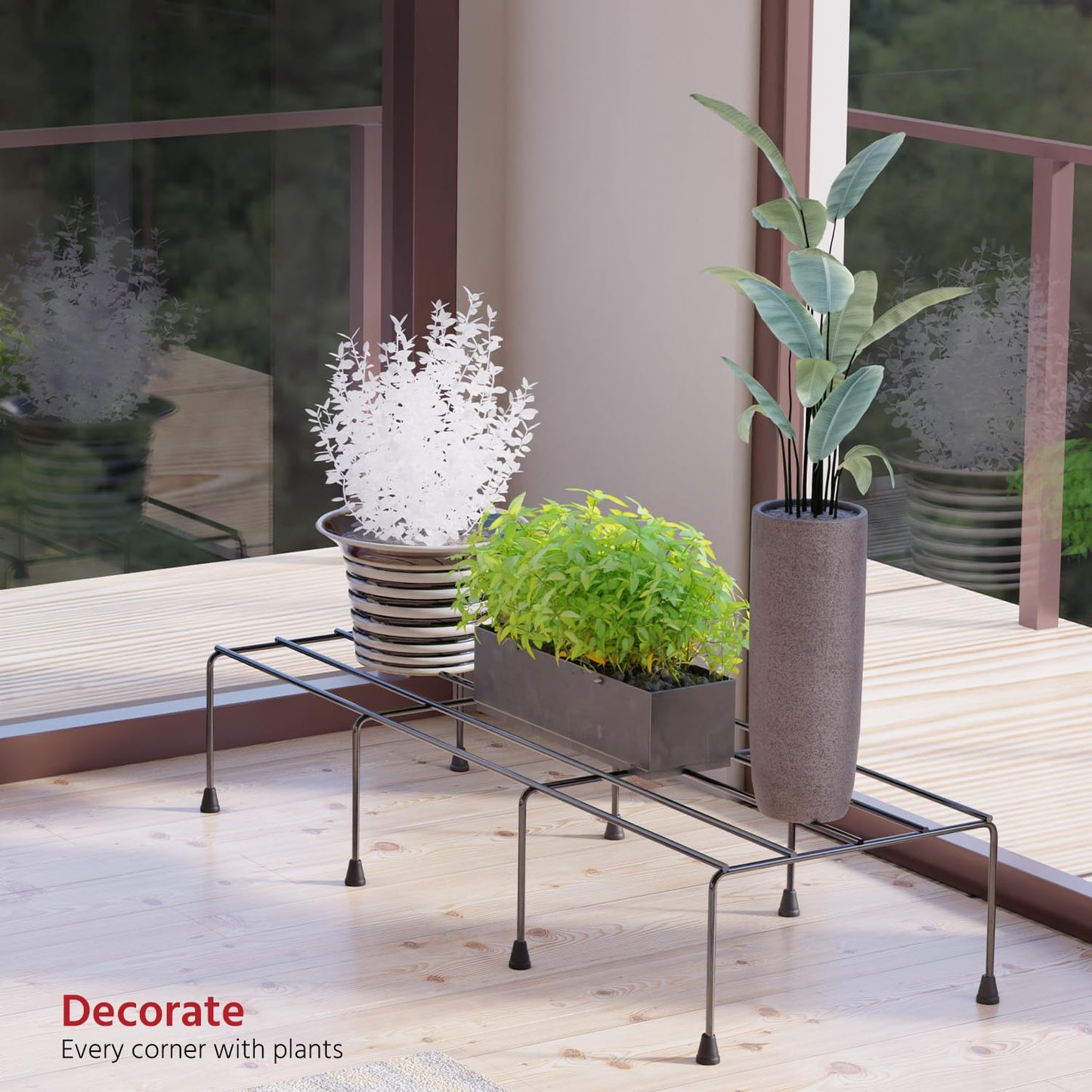 Metal Flower Plant Stand for Balcony Garden, 60x20x10cm Plant Container (Set of 4 Pcs)