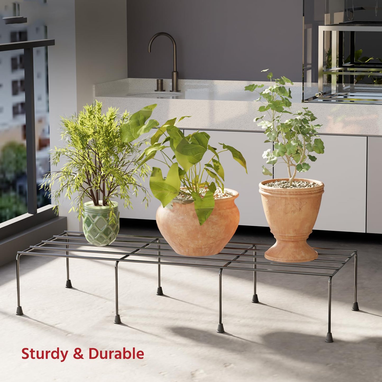 Metal Flower Plant Stand for Balcony Garden, 60x20x10cm Plant Container (Set of 4 Pcs)