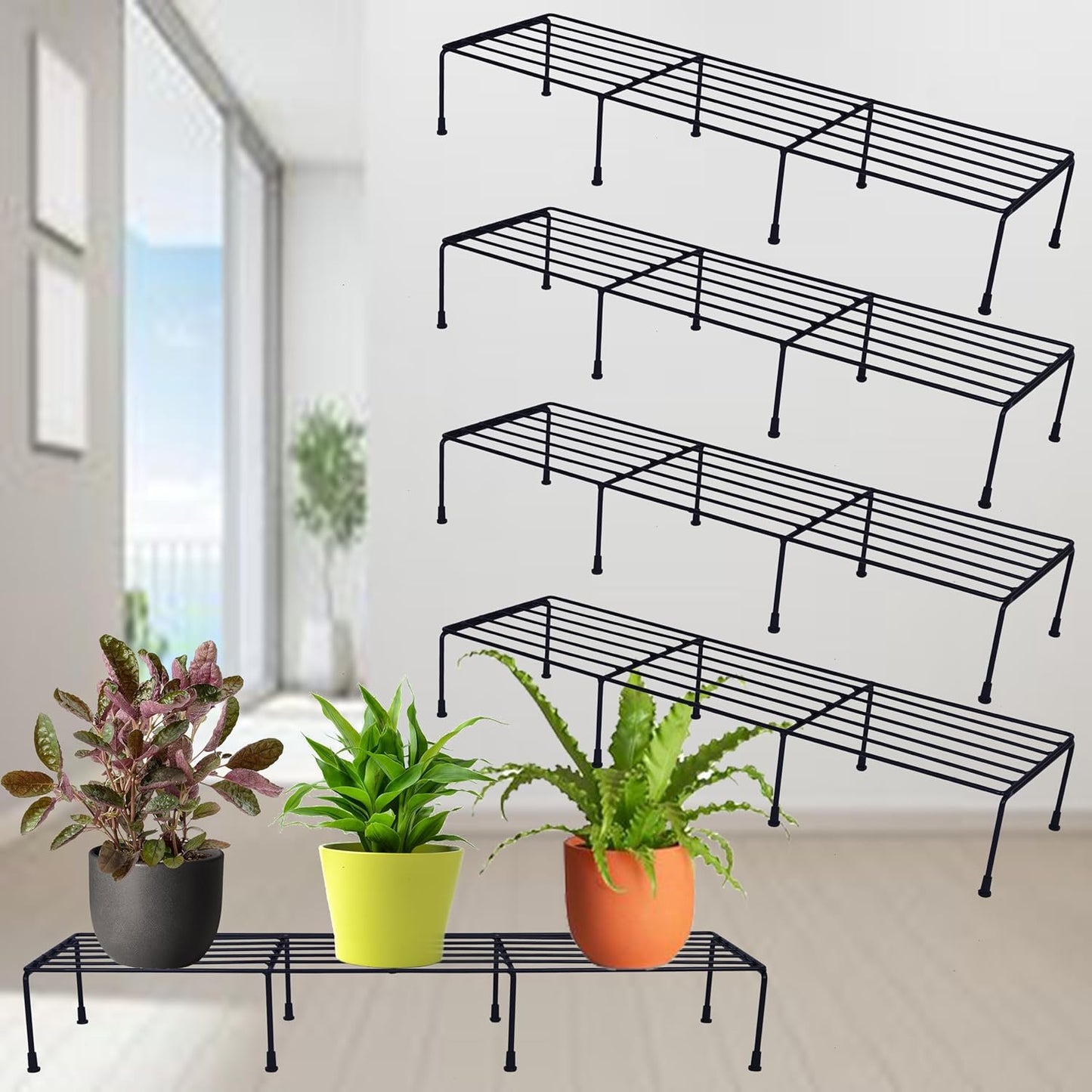 Metal Flower Plant Stand for Balcony Garden, 60x20x10cm Plant Container (Set of 4 Pcs)
