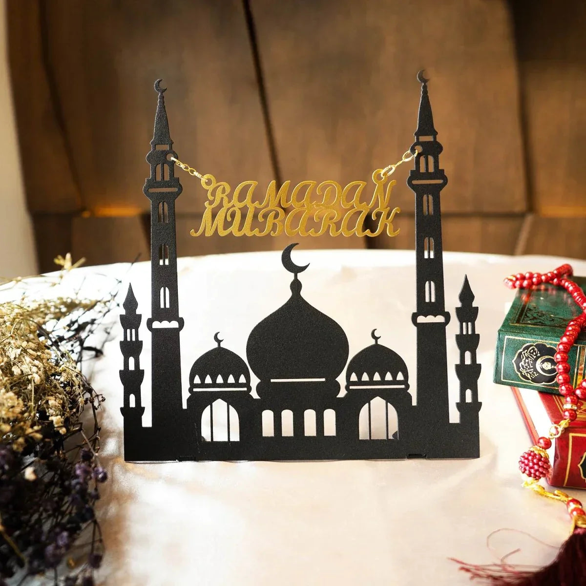 Mosque Stand with Ramadan Mubarak Metal Tabletop Décor