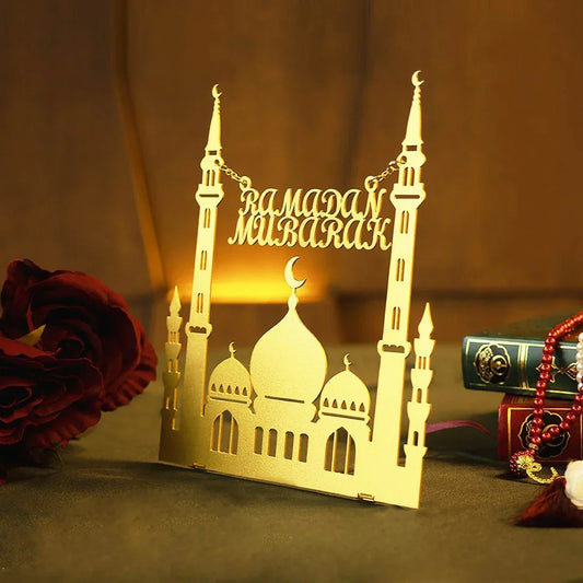 Mosque Stand with Ramadan Mubarak Metal Tabletop Décor