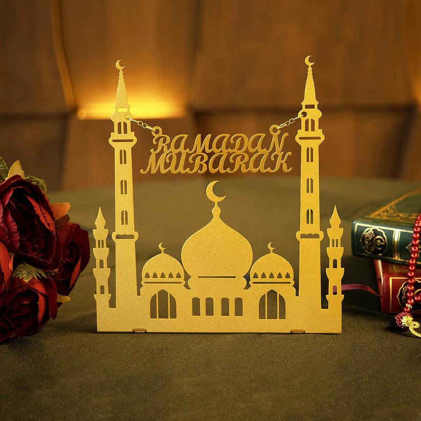 Mosque Stand with Ramadan Mubarak Metal Tabletop Décor